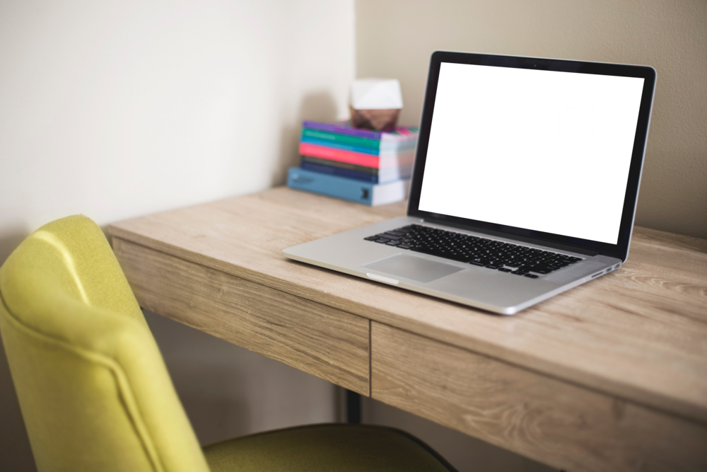 Laptop Mockup: macbook in the home office corner